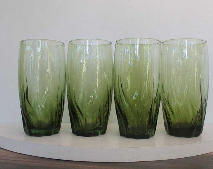 Vintage Swirl Green Glass Drinking Glasses,12 Oz Avocado Green Water Glasses Set of 4 Etsy