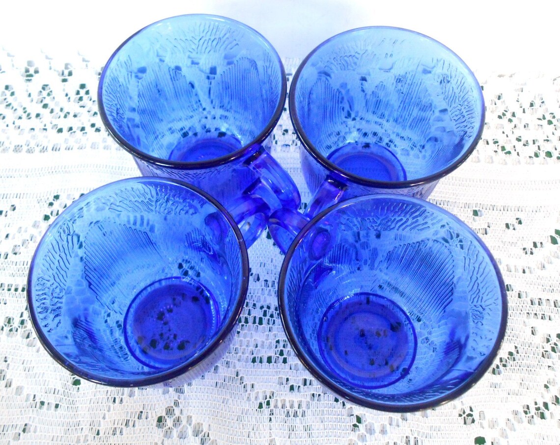 Vintage 4 Cobalt Blue Glass Coffee Cup With Handle Fortecrisa Etsy