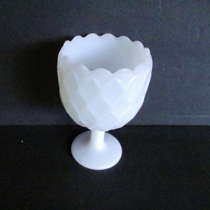 Vintage 6.25&quot;T milk glass pedestal bowl,diamond quilt, goblet shape,Pedestal planter,flower vase