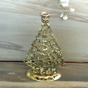 Vintage Brass Candlestick on Christmas Tree Sculpture,9&quot; T Christmas Tree Decorated with Christmas Gifts