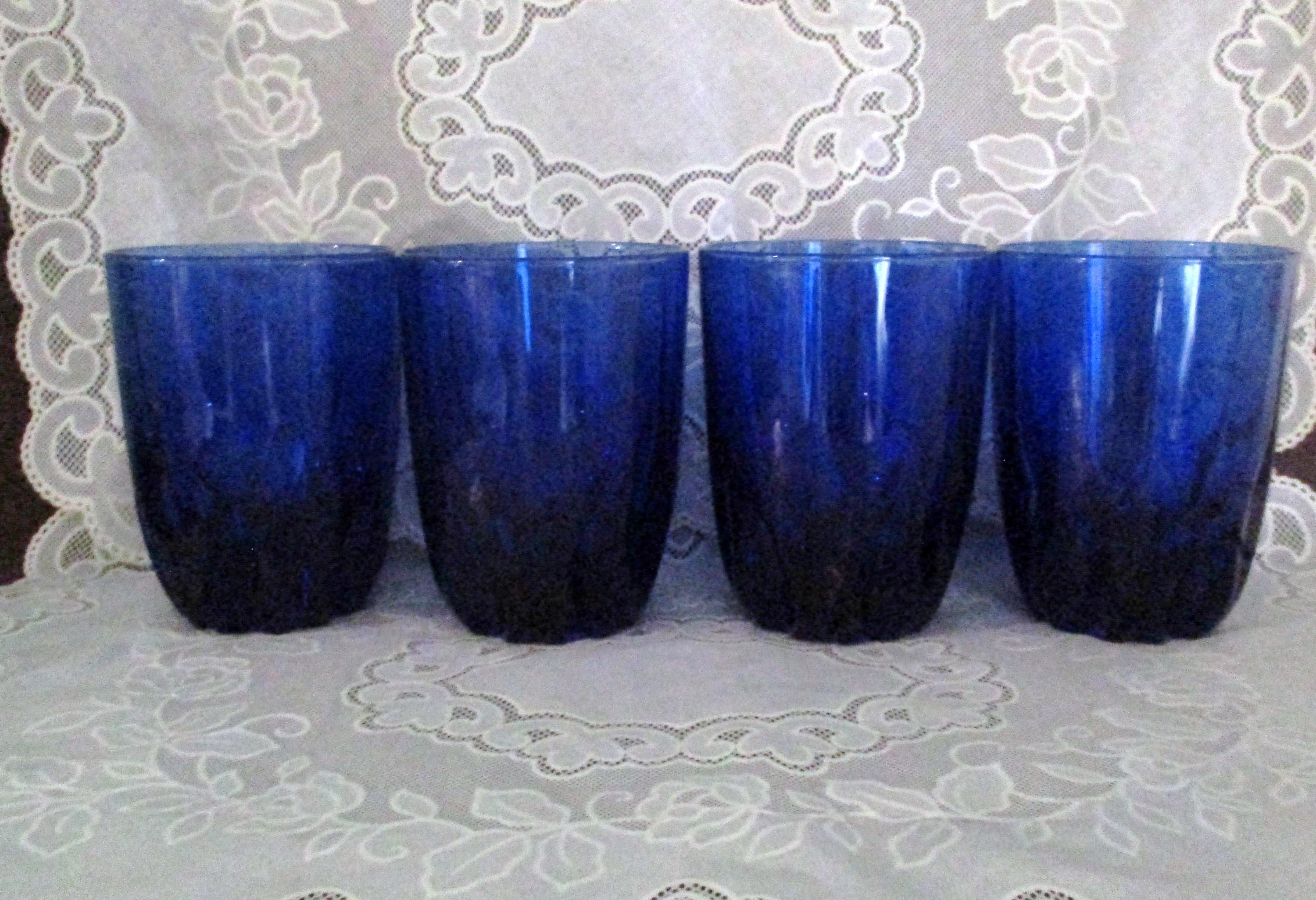 Vintage Set of 4 Anchor Hocking Cobalt Blue Beverages Glasses,10