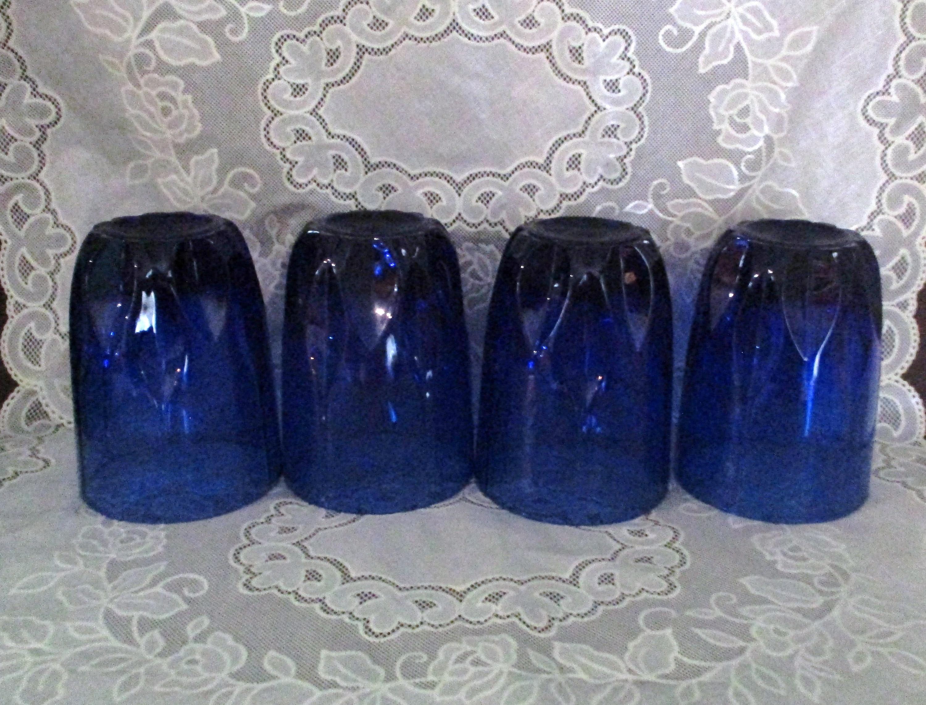 Vintage Set of 4 Anchor Hocking Cobalt Blue Beverages Glasses,10