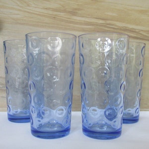 Vintage Light blue 4 beverages glasses,10 oz Water,Juice Glasses,Made in Turkey by Pasabahce Glass Comp./5.75&quot; T/