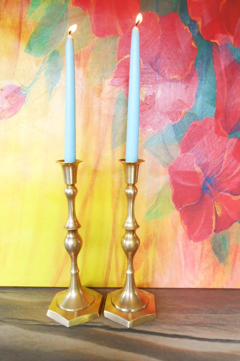 Large Vintage Brass Candles Set of 2 Etsy