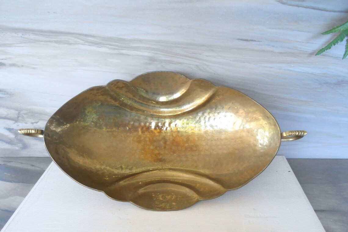 Vintage Large Brass Decorative Bowl Oval Footed Bowl With Etsy