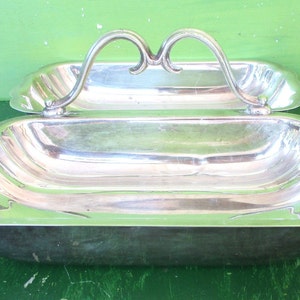 Antique Silver Plated Double Serving Dish,Candy,Nut,Appetizer Dish, Snack Tray with Handle,Made by Newburyport Silver Company