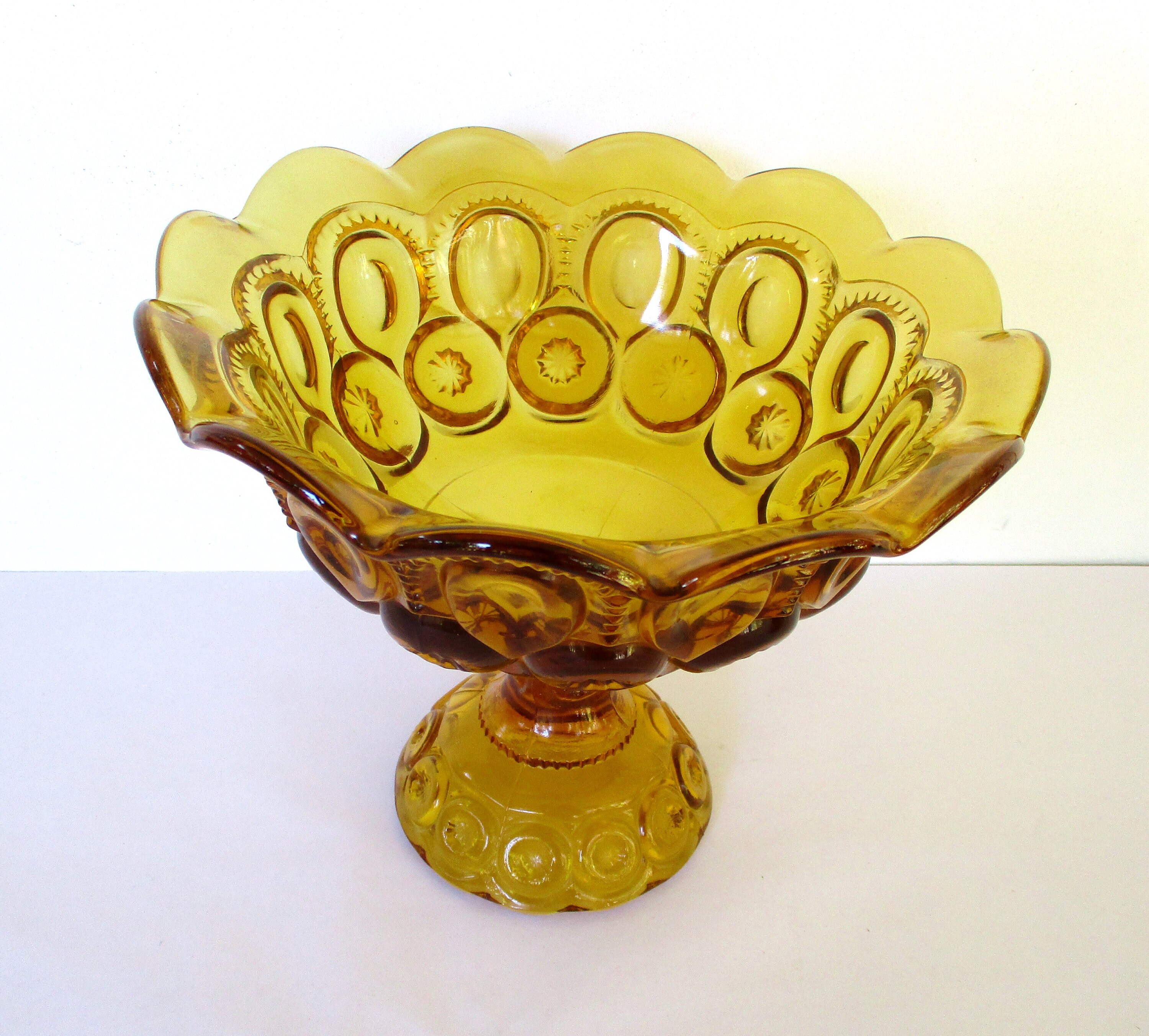 Par of Vntage Hazel Atlas Urn Candy Dsh Vase Olve Green Fluted