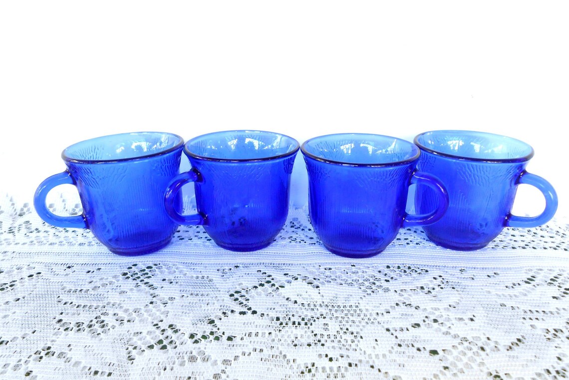 Vintage 4 Cobalt Blue Glass Coffee Cup With Handle Fortecrisa Etsy