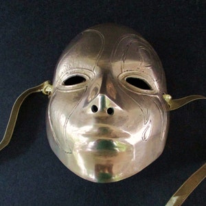 Brass Face Mask, Brass Art Wall Hanging Decors,Hand Made Girl Face Mask ,Solid Heavy Brass/6&quot; X 4.25&quot;/