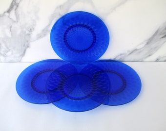 Vintage Dessert Plates,Cobalt Blue ,Set of 4 Salad,Fruit,Snack Cake Plates,8.25" D