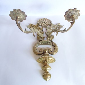 Vintage Art Cast Brass Wall Sconce,Candle Holder for 2 Candle,Heavy Brass Hanging Candle Holder,
