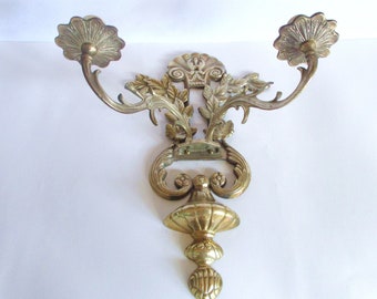 Vintage Art Cast Brass Wall Sconce,Candle Holder for 2 Candle,Heavy Brass Hanging Candle Holder,
