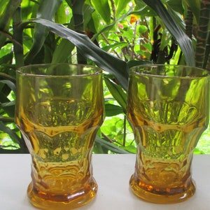 Vintage 2 Yellow Glass Beverages Tumblers,Georgian Honeycomb Heavy Glasses,10 oz  Yellow Glasses,Water Glasses 5&quot; Tall