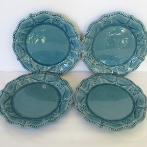 Vintage 4 Teal Blue Plates,8" Ceramic Dinner,Dessert Plates,Beautiful Quality Dinnerware by The Pionier Women,
