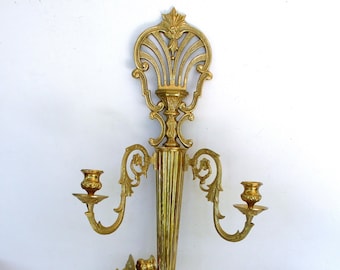 Vintage Solid Brass Sconce,Art Casters Brass Wall Candle Sconce, Heavy Brass Wall Hanging Candle Holder,Made by GATCO,/22" T/