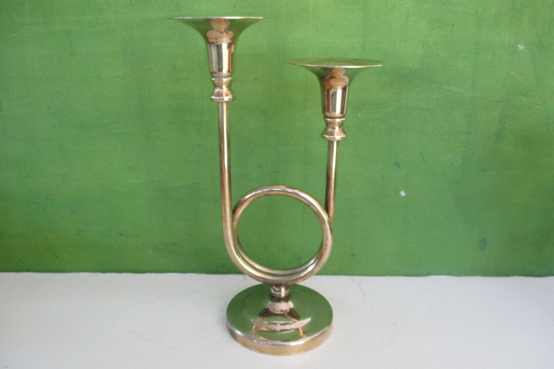 10.75tall Vintage Brass Candlesticks,brass Candle Holder, Brass Trumpet