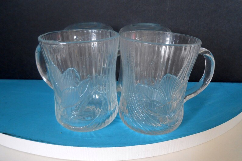 Arcoroc Vintage Clear Crystal Glass Mugs With Handles Flower Etsy