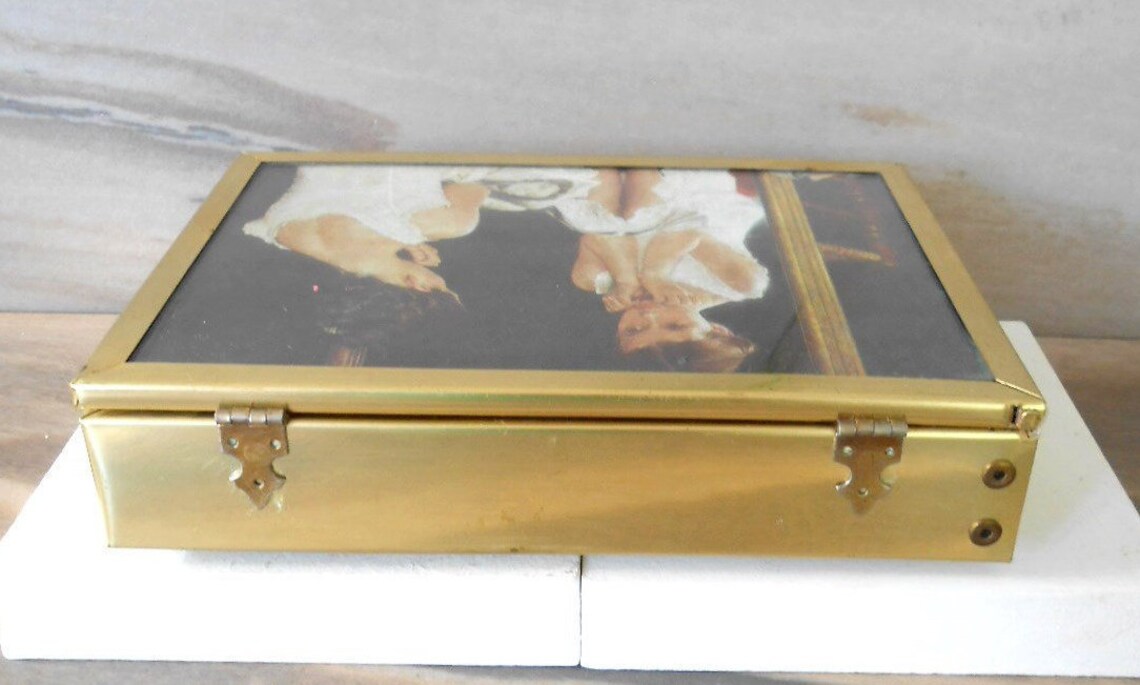 Vintage Brass and Mirror Trinket Box With Norman Rockwell Etsy