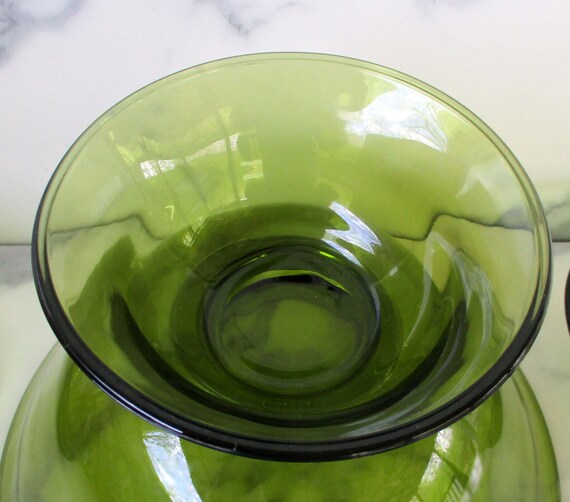 Vintage Green Glass Serving Bowls Set of 7, Large Round Bowl