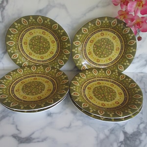 10.75&quot; D fine China set of 4 dinner plates,Kashmir Green porcelain plate,Made in Indonesia