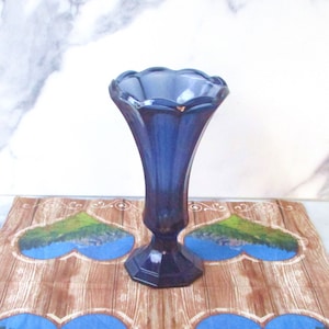 Vintage dark blue glass vase in goblets shape,6.75&quot; T vase with hexagonal pedestal,heavy glass 6 oz