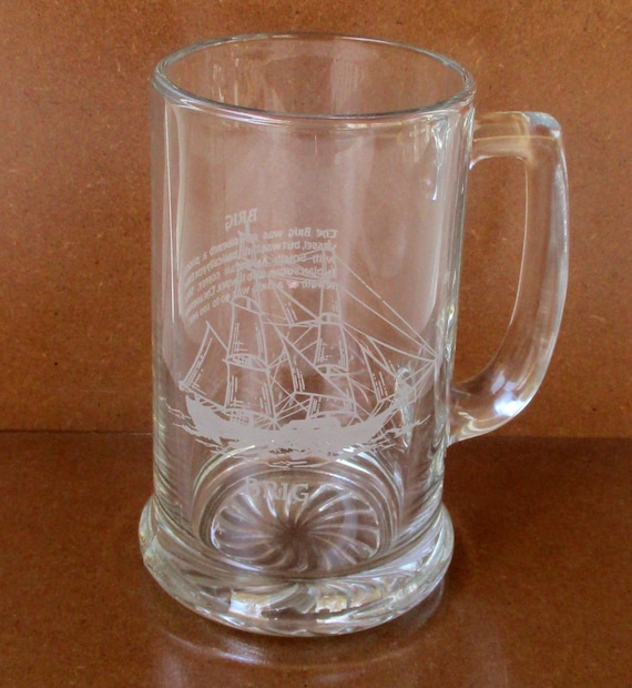 Vintage Glass Mug Etched Schooner Boat Large Clear Glass Stein Tall Ship  Frosted Design Glass Handle Nautical Coffee Cup Tea Mug Mast Ship –  Schooner Chandlery
