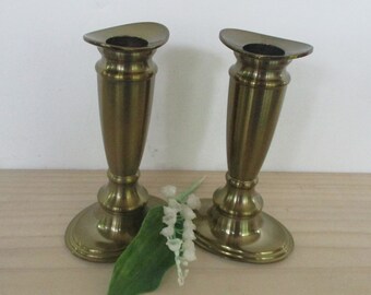 Candelabro vintage de metal dorado 2, portavelas pequeños de 5 ",candelabros de base ovalada con tubo profundo