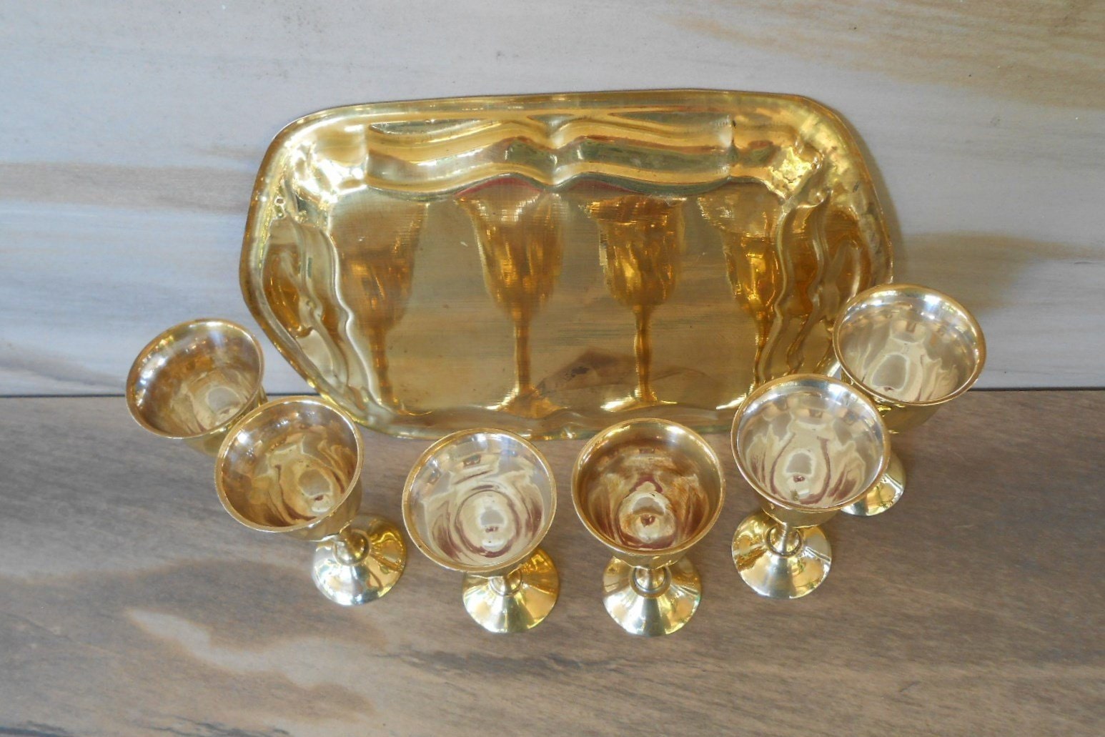 Vintage Brass Shot Glasses and Tray6 Brass Stemmed Cordials Etsy UK