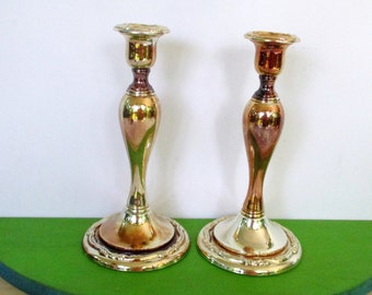 Vintage 2 Silver plated candlesticks,9&quot; T silver on brass  candle holders, Made in Japan by ONEIDA