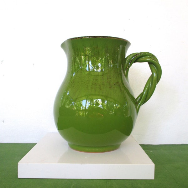 Vintage Ceramic Green Pitcher,40 oz  Milk,Creamer,Syrup Pitches,Breakfast Pitcher,Stoneware Pitcher,Made in ITALY