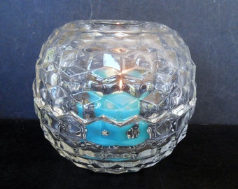 Vintage Fairy Lamp,Crystal Clear Candle holder,Cubist Design Hurricane Lamp,Night Light Whitehall Pattern By Indiana Glass