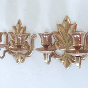Vintage Brass Wall Sconces Candle Holders, 2 Double 2 Arm Candelabras, Wall Hanging Sconce 5.5&quot; x 5&quot;