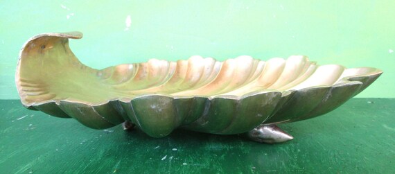 Brass seashell dish Vintage Art Deco Extremely Heavy Solid brass