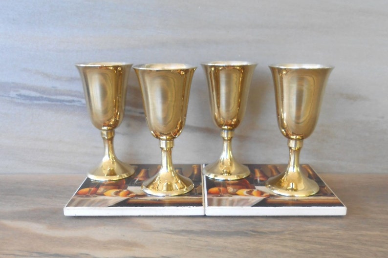 Vintage Brass Shot Glassesbrass on Silver Plate Gobletsset Etsy