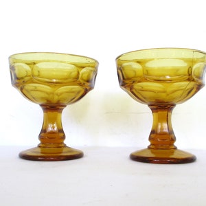 Vintage Amber Glass 2 Champagne Coupes,5 oz Pedestal Sherbet Bowls,Champagne Glasses Made by LIBBEY USA