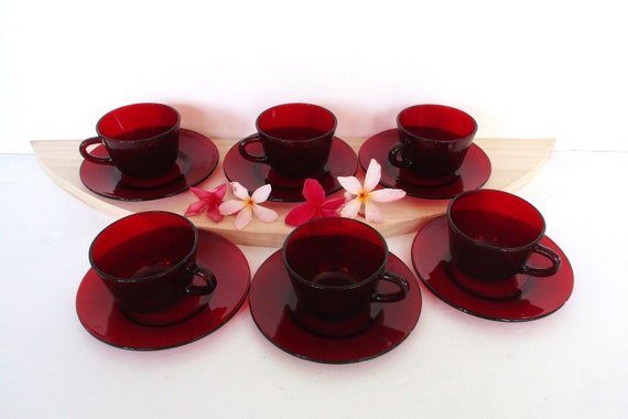 Vintage Coffee Cups With Saucers 8 Oz Royal Red Ruby Tea Cups,set