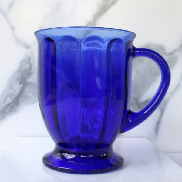 Vintage Cobalt Blue Mug,Anchor Hocking Cobalt Blue Mug,14 Oz Morning Coffee Mug, Large Blue Glass Mugs, Made in USA