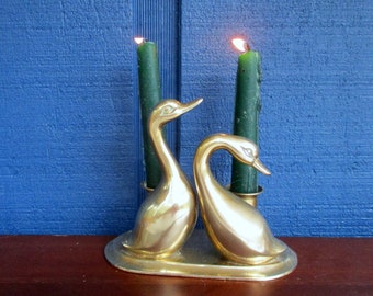 Vintage brass duck candle holder,5&quot;T Candlestick for 2 taper candle,brass ducklings,