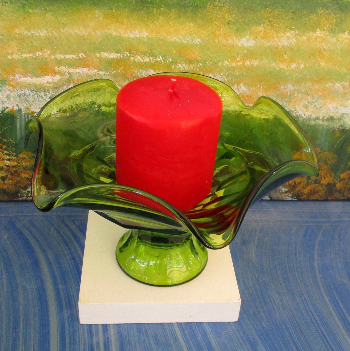 Unusual Glass Candle Holder in Bowl Shape Six Petalruffled Etsy
