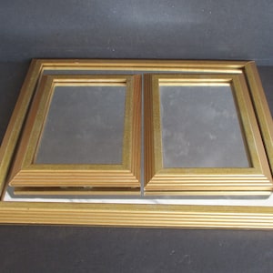 Vintage set of 3/three/mirror in wooden frame,Wall hanging rectangle gold mirror-15.5&quot;,8.25&quot;T frames
