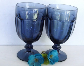 Copas vintage de cristal azul oscuro, 2 unidades, Libbey Gibraltar, 414 ml, fabricadas en EE. UU.