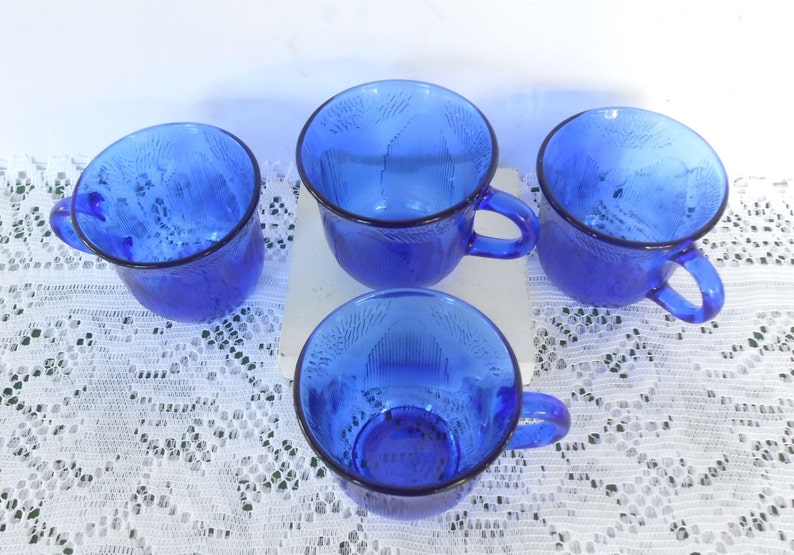 Vintage 4 Cobalt Blue Glass Coffee Cup With Handle Fortecrisa Etsy
