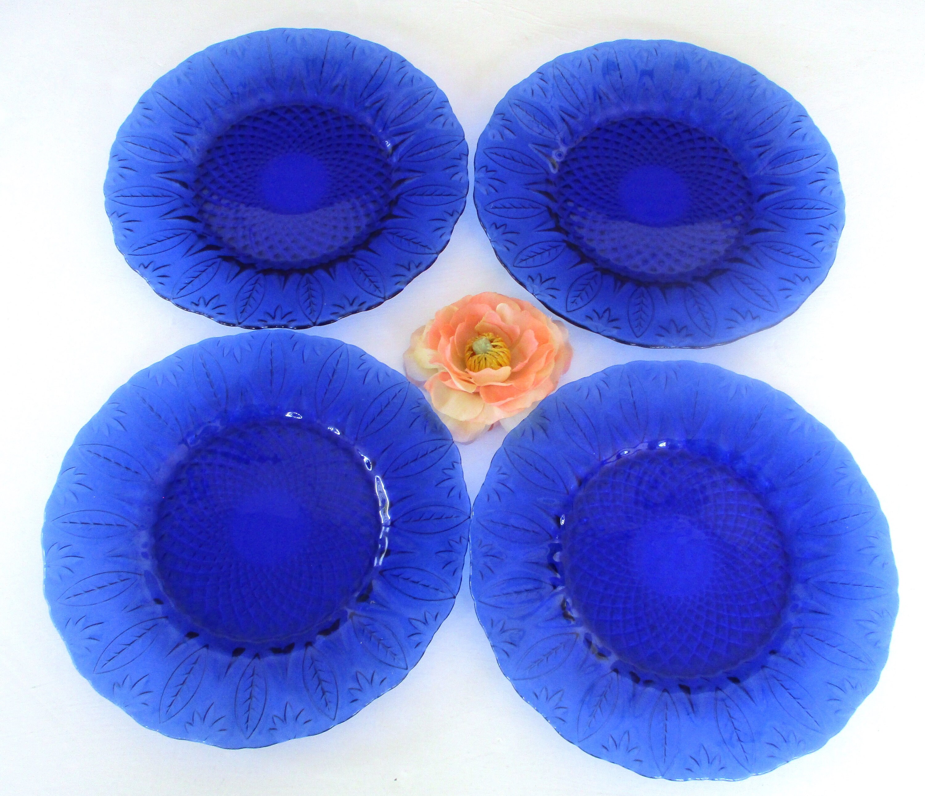Vintage Cobalt Blue Dessert PlatesSet of 4 SaladFruitSnack Etsy