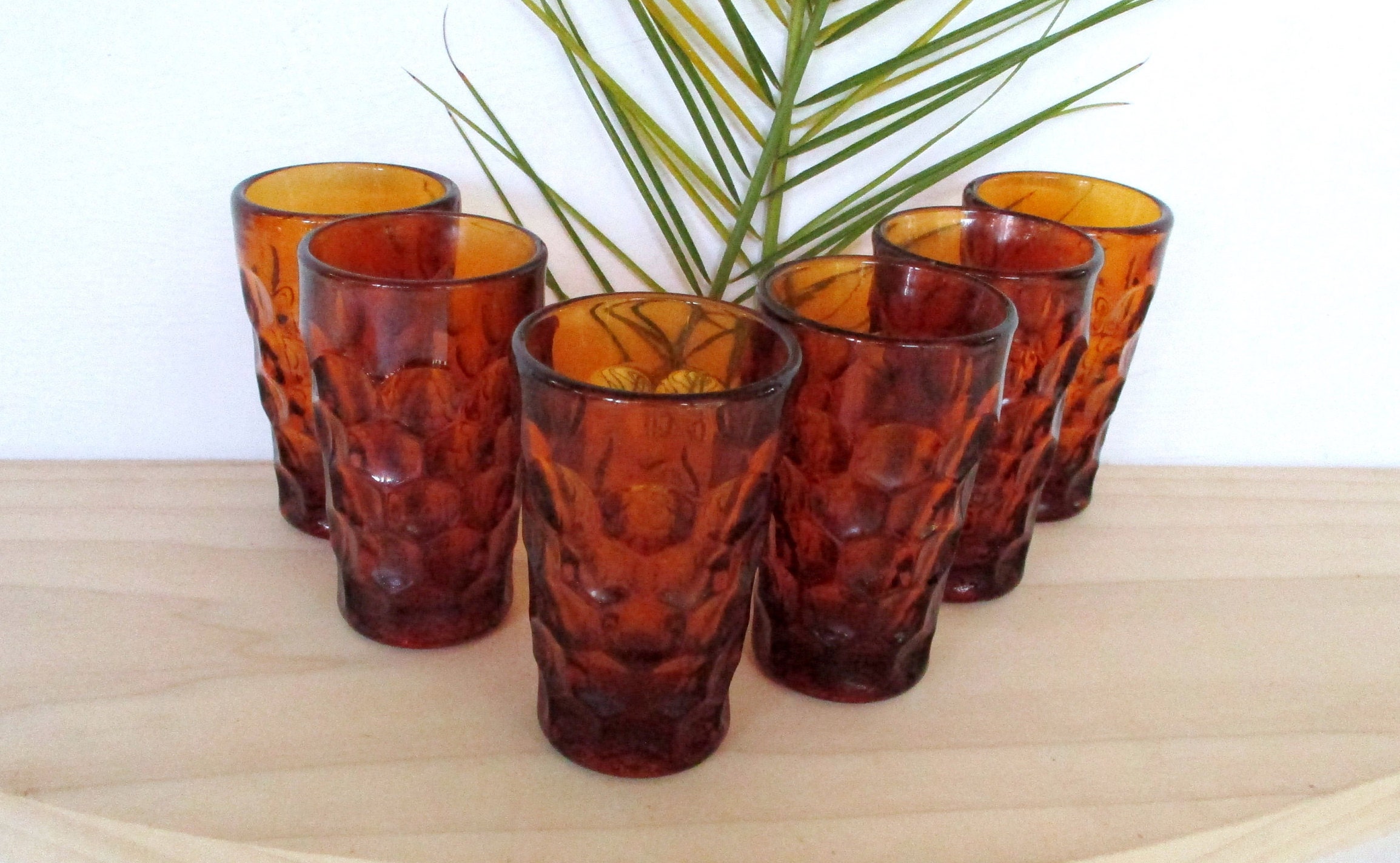 Vintage Amber Glass Shot Glasses Dot Glass Etsy