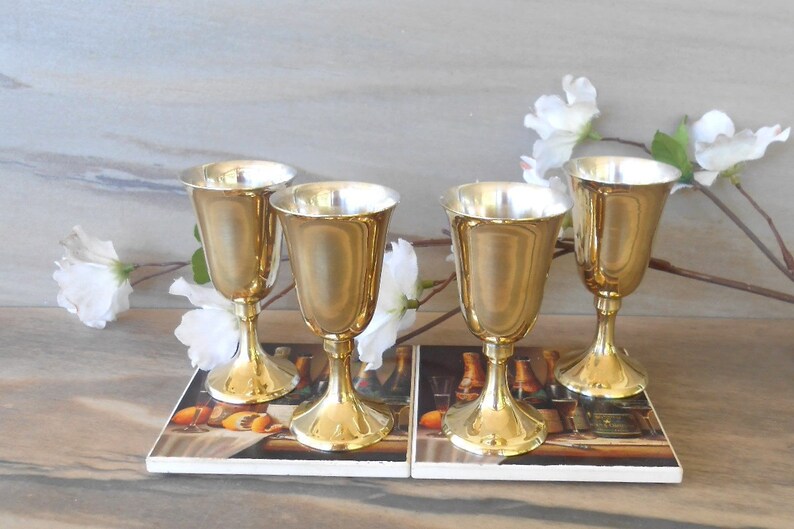 Vintage Brass Shot Glassesbrass on Silver Plate Gobletsset Etsy