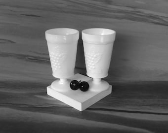 Milk Glass  Pedestal Cup,Vintage Footed Glasses,Milk glass Goblet,Grape Pattern Milk Glasses,Drinkable Cups,Pedestal Vase/Set of 2/