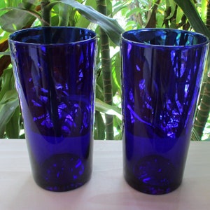 Vintage 2 cobalt blue beverages glasses,16 oz Drinking Glasses,LIBBEY water glasses 6.25&quot; tall,