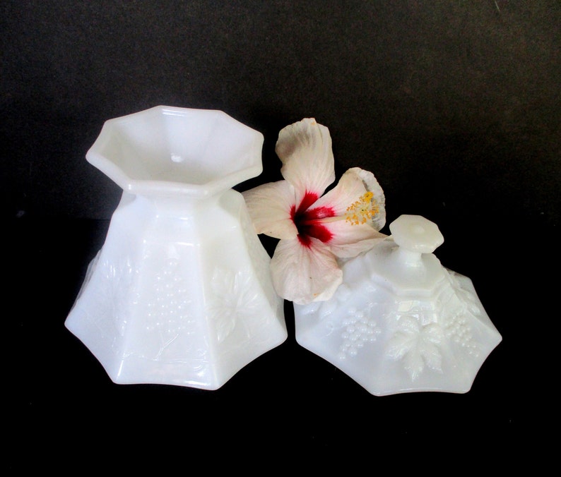 Vintage Milk Glass Pedestal Bowl With Lidcandy Dishpaneled Etsy