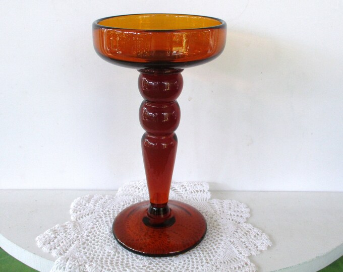 Vintage 9 Tall Amber Glass Candle Holder,blown Glass Large Candle