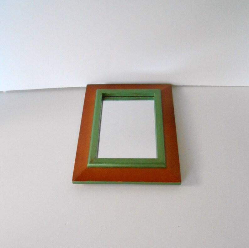 Vintage Small Hanging Mirror Wall Rectangle Green And Brown Image 0